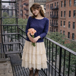 Huntington Ridge |VTG 90s| Navy Ramie Cotton Floral Knit Sweater S| Cottagecore